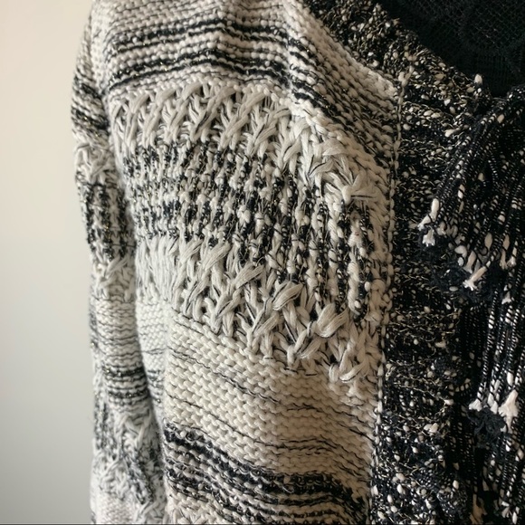 Ruby Rd. Fringed Cardigan Sweater Bl/WH - Picture 2 of 8